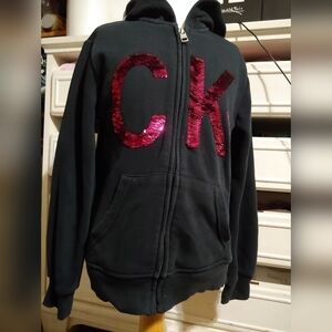 Calvin Klein Kids Girls Light Zip Up Hoodie Jacket W/ Sequin Detail Size 8-10
